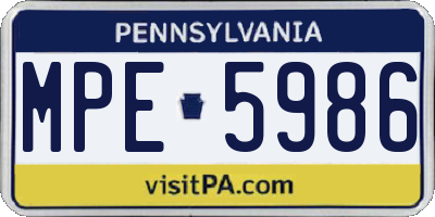 PA license plate MPE5986