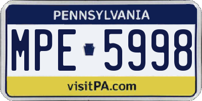 PA license plate MPE5998
