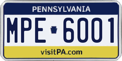 PA license plate MPE6001
