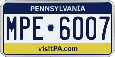 PA license plate MPE6007