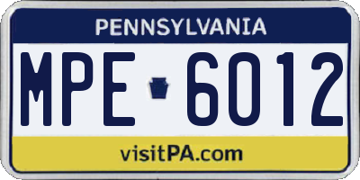 PA license plate MPE6012