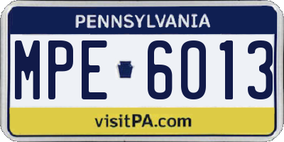 PA license plate MPE6013