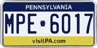 PA license plate MPE6017