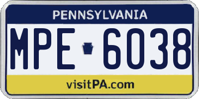 PA license plate MPE6038