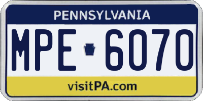 PA license plate MPE6070