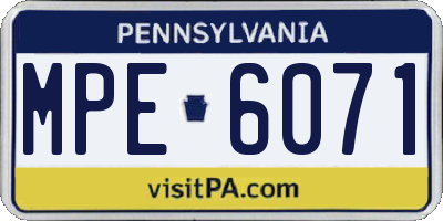 PA license plate MPE6071