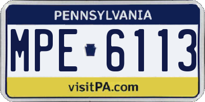 PA license plate MPE6113