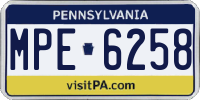 PA license plate MPE6258