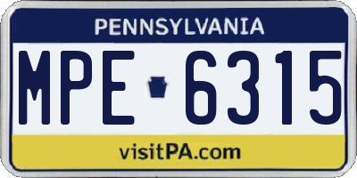 PA license plate MPE6315