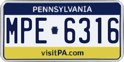 PA license plate MPE6316