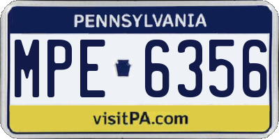 PA license plate MPE6356