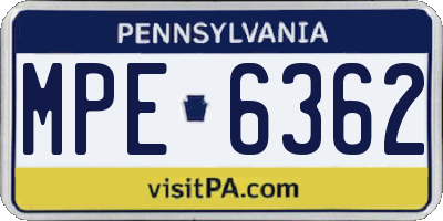 PA license plate MPE6362
