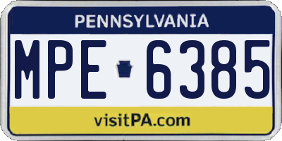 PA license plate MPE6385