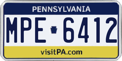 PA license plate MPE6412