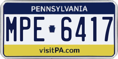PA license plate MPE6417