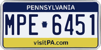 PA license plate MPE6451