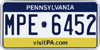 PA license plate MPE6452