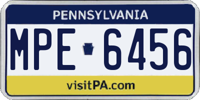 PA license plate MPE6456