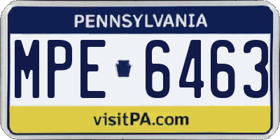 PA license plate MPE6463