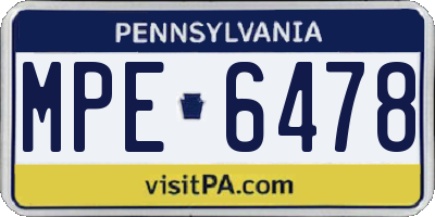 PA license plate MPE6478