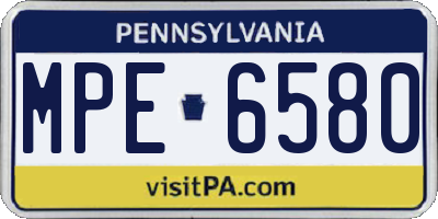 PA license plate MPE6580