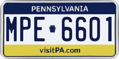 PA license plate MPE6601