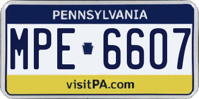 PA license plate MPE6607
