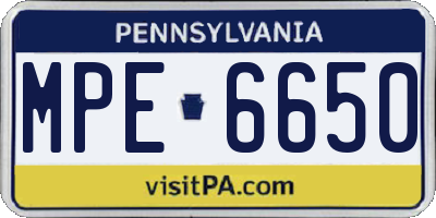 PA license plate MPE6650