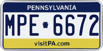 PA license plate MPE6672