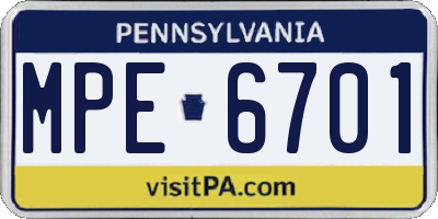 PA license plate MPE6701