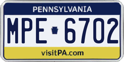 PA license plate MPE6702