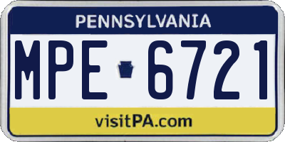 PA license plate MPE6721
