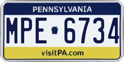 PA license plate MPE6734