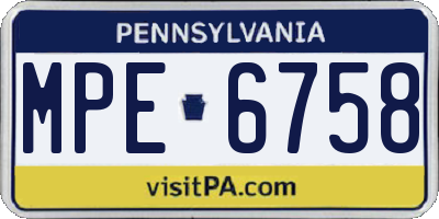 PA license plate MPE6758