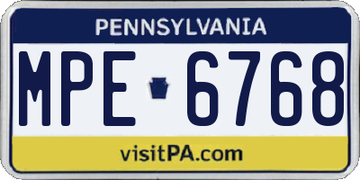 PA license plate MPE6768