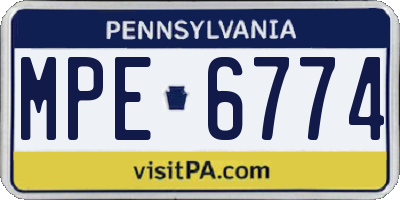 PA license plate MPE6774