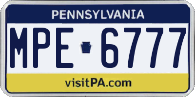 PA license plate MPE6777