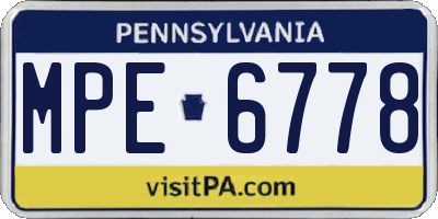 PA license plate MPE6778