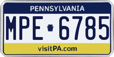 PA license plate MPE6785