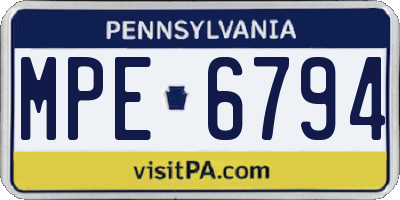PA license plate MPE6794