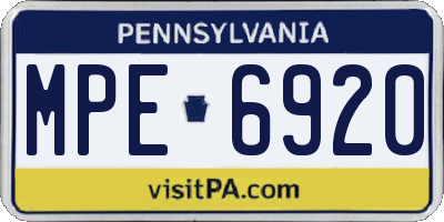 PA license plate MPE6920