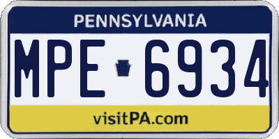 PA license plate MPE6934
