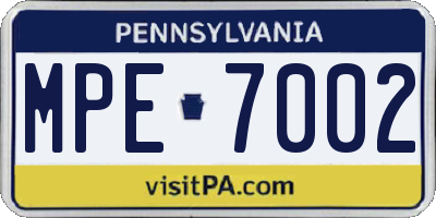PA license plate MPE7002