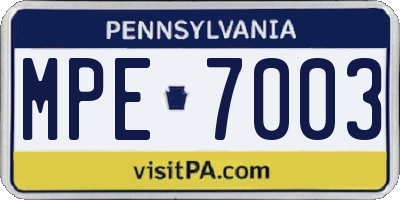 PA license plate MPE7003
