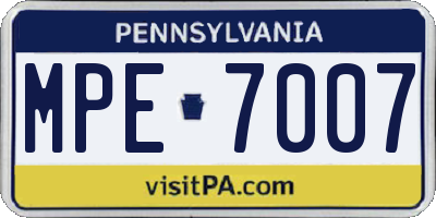 PA license plate MPE7007