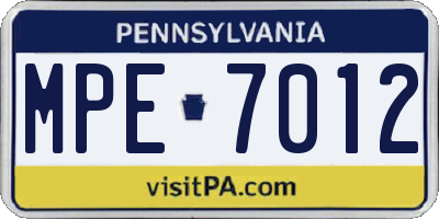 PA license plate MPE7012