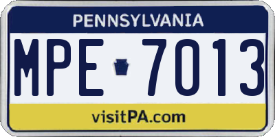 PA license plate MPE7013