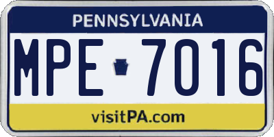PA license plate MPE7016