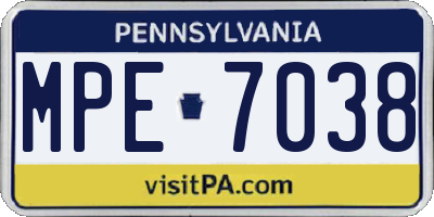 PA license plate MPE7038
