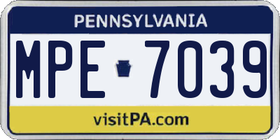 PA license plate MPE7039